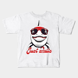 Funny white shark with red glasses invite you to smile Kids T-Shirt